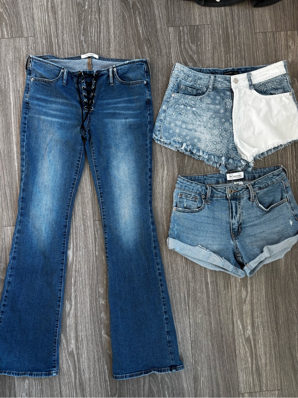Low rise Blue Lace-Up Flare Jeans